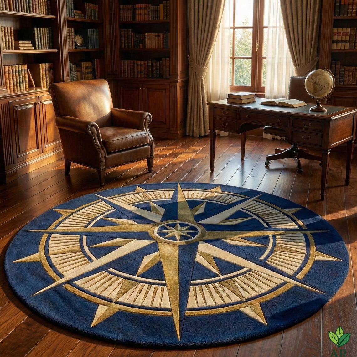 Nautical Compass Round Area Rug | Hand-tufted Maritime Star Rug | Navy ...