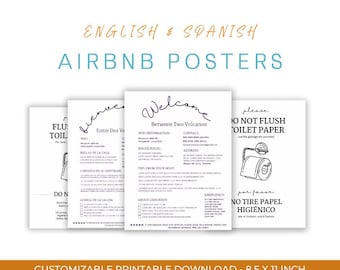 Airbnb Welcome Sign Template: English & Spanish Guest Guide (Canva PDF Download