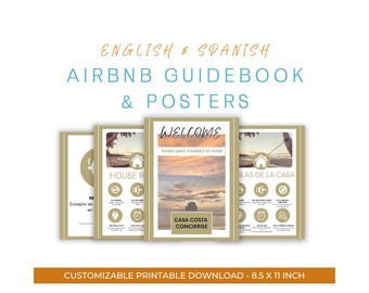 Airbnb Welcome Guide Canva Template: English & Spanish Vacation Rental Signs (PDF Download)