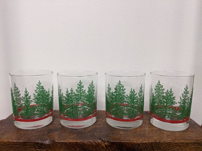 Vintage Christmas tree glasses by Libbey for Christmas Etsy