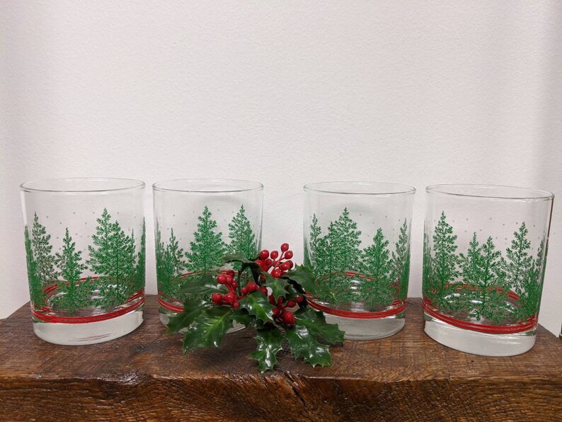Vintage Christmas tree glasses by Libbey for Christmas Etsy