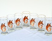 Seven vintage fox print high ball glasses for preppy bar cart