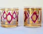 SALE Set of seven Culver gold and red bar glasses Hollywood Regency style was 45.00