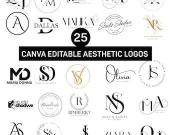 25 modelos de logotipo estéticos editáveis do Canva | Logotipos minimalistas e boho para marcas | Kit de identidade visual para pequenas empresas