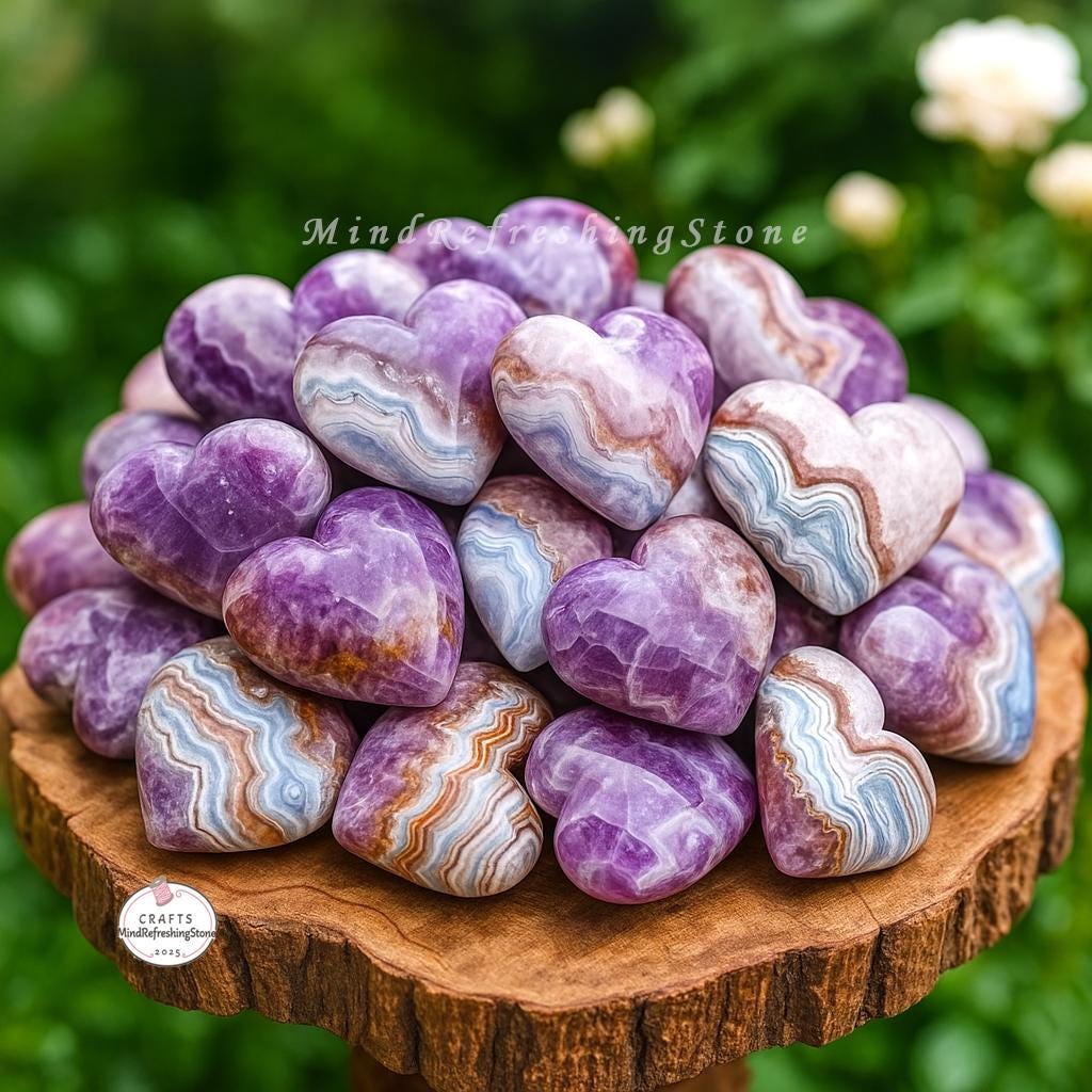 1pc Lace Agate Purple Amethyst Crystal Freeform Mexico Agate-Heart shaped Mineral Reiki Healing-Natural Gemstone Hand Polished Crystal