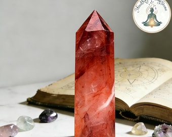 Fire Quartz Crystal Obelisk – Natural Hematoid Tower, Energy Amplifier