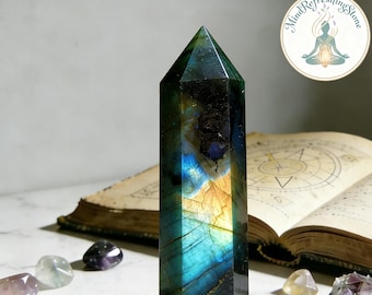 Punta de torre de labradorita: obelisco de piedra preciosa natural, decoración de cristal curativo