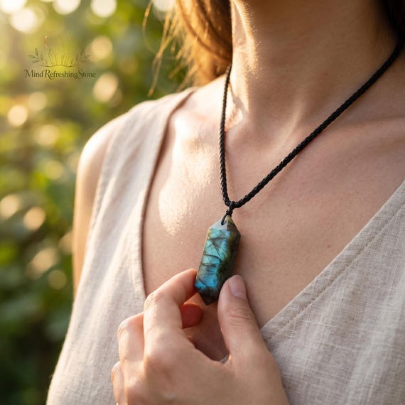 Labradorite Necklace, Hexagon Crystal Pendant, Spiritual Jewelry for Women, Chakra Balance & Psychic Protection