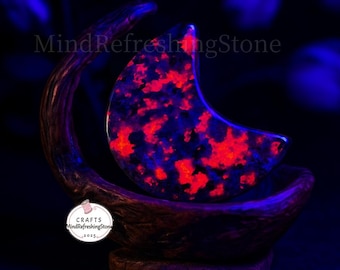 Piedra Yooperlita Firestone con forma de luna - Decoración de llama brillante reactiva a los rayos UV