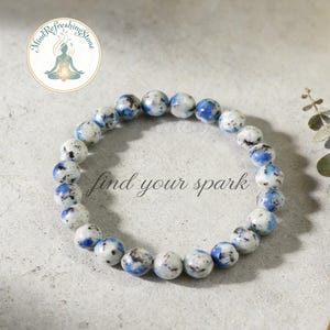 K2 Jasper Bracelet with Azurite Blue - Rare Stone for Spiritual Awakening, Thanksgiving & Christmas Gift with Pouch