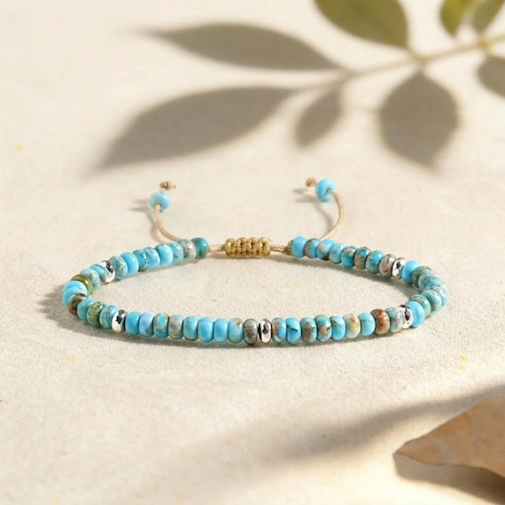 Blue Galaxy Sea Sediment Jasper Bracelet – 4mm Calming Ocean Energy Stone, Adjustable Minimalist Yoga Jewelry