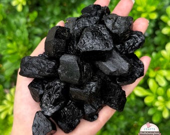 2PCS Rough Black Tourmaline Crystal Set: Raw Protection Stones for Tumbling, Root Chakra Crystal Gifts