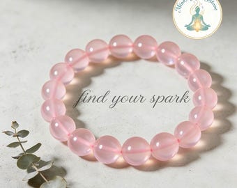 Pulsera de cuarzo rosa con amor propio - Cristal curativo de 8 mm - Regalo para la empatía y el chakra del corazón para mujeres