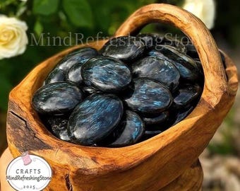 Arfvedsonite Palm Stone: Polished Blue Flash Pocket Crystal