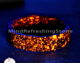 Pulsera Yooperlita Firestone, brazalete de piedra reactiva a la luz UV con brillo de llama, piedra de cristal energético