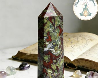 Torre de Piedra de Sangre de Dragón - Varita de Obelisco con Punta de Cristal para la Sanación de los Chakras - Decoración para el Hogar - Regalo de Cristal