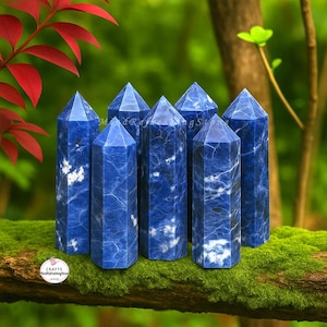 Sodalite Obelisk Tower-Natural Blue Sodalite Crystal-High Grade Polished Sodalite Gemstone-Wholesale Point Wand Healing -Meditation Display
