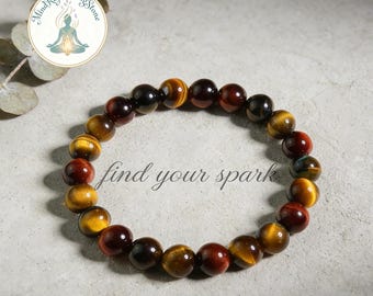 Rainbow Tiger's Eye Healing Bracelet - Stone for Courage & Protection, 8mm Natural Gemstone, Unisex Stretch Fit