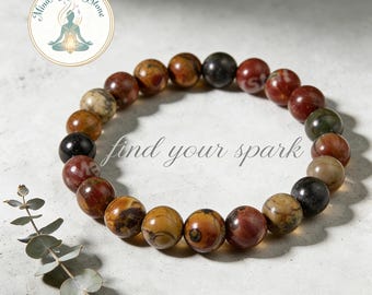 Red Creek Picasso Jasper Bracelet - 8mm Natural Stone Stretch, Healing Gift