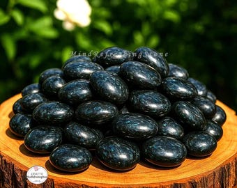 Polished Arfvedsonite Palm Stone: Blue Flash Crystal, Tumbled Healing Stone (1-5 Lbs)