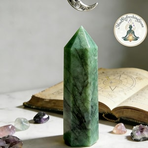 Nephrite Jade Tower Point: Green Crystal Obelisk Wand - Healing Chakra