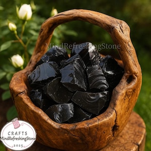 Rough Black Obsidian Natural Crystals, Raw Obsidian Crystal- Rough Obsidian Healing Crystal for Protection, Large Black Obsidian Chunk
