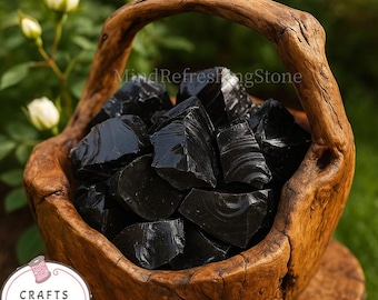 2 cristales de obsidiana negra en bruto: piedras naturales de protección energética, juego de 3 piezas