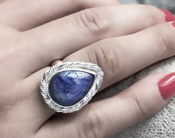 Tanzanite Ring/TanzaniteTeardrop Ring/Sterling Silver Tanzanite Ring/Rope Design Ring/Cocktail Ring/Statement Ring/Gift For Her/Unique Ring