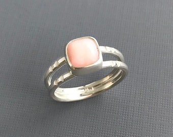 Pink Opal Ring/Opal Ring/Opal Cushion Cut Ring/Opal Silver Ring/Opal Double Shank Ring/Pink Square Opal Ring/Simple Opal Ring/Grad Gift