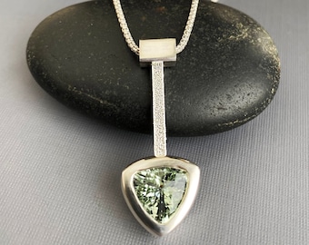 Prasiolite/Green Amethyst/Trillion Cut Gemstone Pendant/Modern/Contemporary Necklace/Arrow Design Pendant/Unique Pendant/Sterling Silver