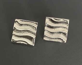 Wave Earrings/Square Wave Earrings/Wave Stud Earrings/Square Stud Earrings/Silver Square Earrings/Square Post Earrings/Wave Pattern/Textured