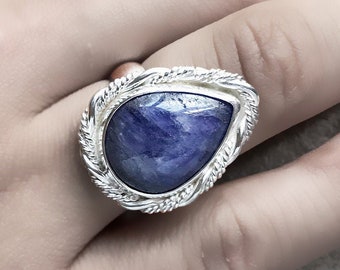 Teardrop Tanzanite Sterling Silver Ring: Rope Design Statement Ring