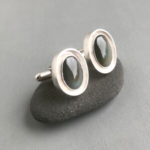 Sheen Obsidian Cufflinks in Sterling Silver Cat's Eye image 2