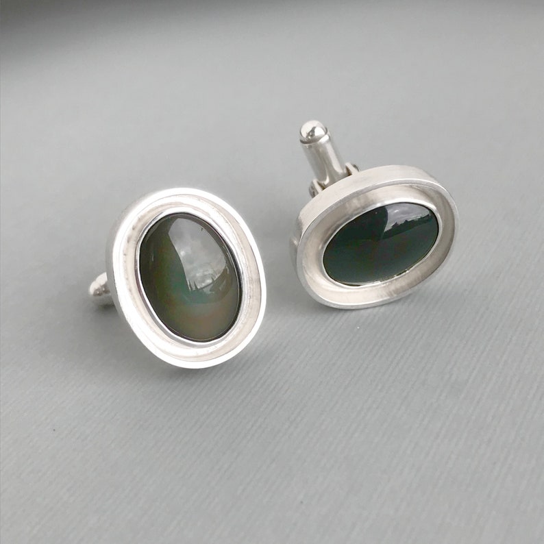 Sheen Obsidian Cufflinks in Sterling Silver Cat's Eye image 4