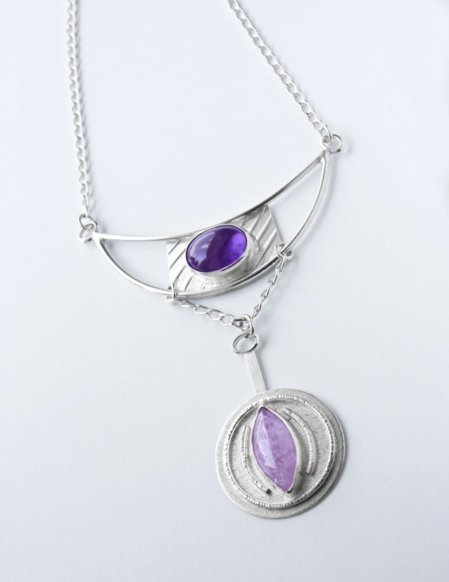 Amethyst Pendant Necklace Sterling Silver Artistic Design | Etsy
