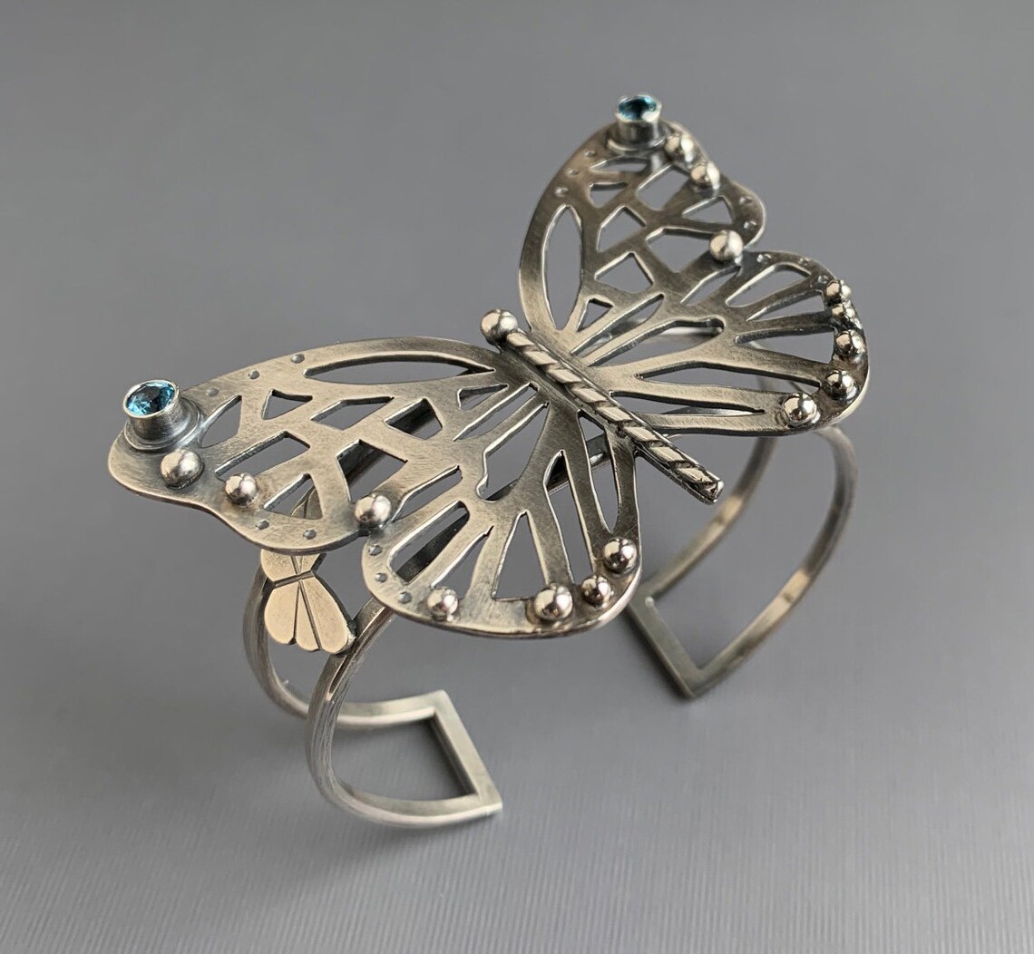 Butterfly Cuff Bracelet/Large Butterfly Silver Cuff/Statement Etsy