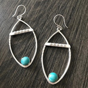 Dangle Drop Earrings, Dangle Drop Silver Earrings, Leaf Shape Earrings, Turquoise Gemstone Floral Earrings, Tribal Earrings, Boho Earrings