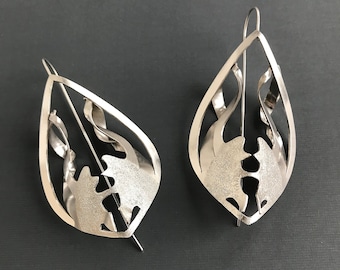 Nature Inspired Earrings/Leaf Earrings/Orchid Earrings/Silver Botanical Earrings/Large Nature Earrings/Unusual Earrings/Sculptural Earrings