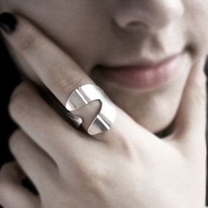 Modern Geometric Triangular Wrap Ring - Sterling Silver Unique Architectural Chunky Rocker Ring  Unisex