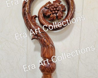 Hand-Carved Wooden Crosier – Floral Bishop’s Staff, Liturgical Art