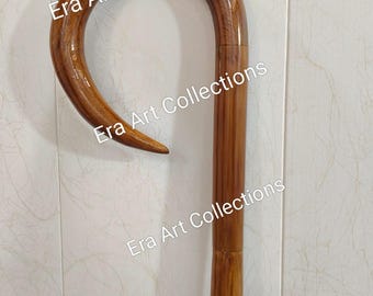 Traditional Wooden Crook Handle Walking Cane Custom Handmade Walking Stick | Shepherd Staff | Bishop's Crozier|