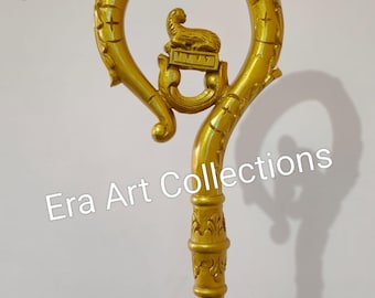 Hand-Carved Gold Liturgical Crozier – Wooden Bishop’s Staff with Agnus Dei