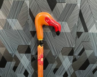 Handcrafted Flamingo Walking Stick: 36" Wooden Hiking Cane, Elegant Gift