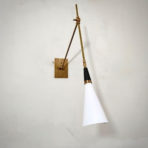 1950 Italian MAGARI Wall Lamp Adjustable With White & Black Brass