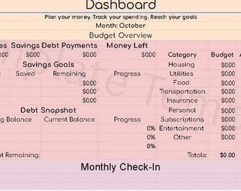 Foglio di calcolo per il budget mensile / Pianificatore di budget su Google Sheets / Monitoraggio delle finanze / Monitoraggio delle spese / Monitoraggio dei risparmi e dei debiti