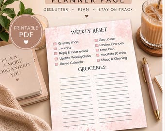 Weekly Reset Planner Printable | Weekly Checklist & Grocery List | Self Care | Home Reset Planner |Digital Planner | Instant Download