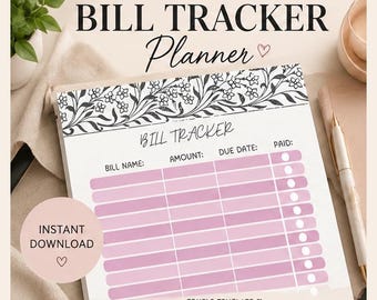 Bill Tracker Printable | Monthly Bill Payment Tracker | Budget Planner | Expense Tracker | Finance Organizer | Digital Download