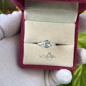 Natural Aquamarine Oval Cut Trio Ring, 14k Gold & 925 Sterling Silver Beautiful Oval Cut Gemstone Ring For Her, March Birthstone Ring