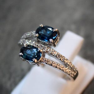 Natural London Topaz East West Ring, 14k Gold Blue Topaz Ring, December Birthstone, Beautiful Handmade Blue Topaz With Accents Ring For Her