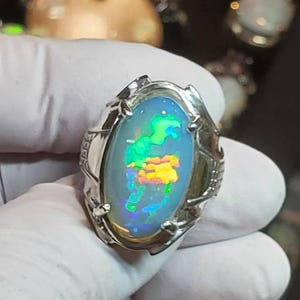 5A Quality 7Ct Natural Fire Opal Men&#39;s Ring, 925 Sterling Silver Multi Fire Opal Men&#39;s Ring, October Birthstone Multi Fire Opal Ring For Him